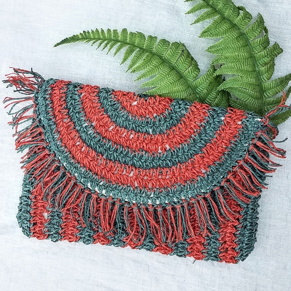Universal Thread Bags Crochet Fringe Clutch Pumpkin Sage Poshmark